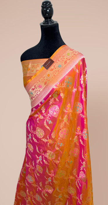 Dual shade Pure Katan Banarasi Handloom Saree - Meenakari Jaal Work