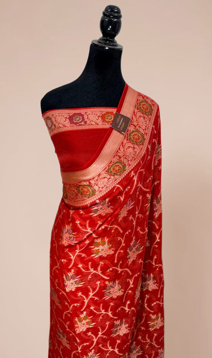 Maroon Pure Khaddi Chiffon Banarasi Saree