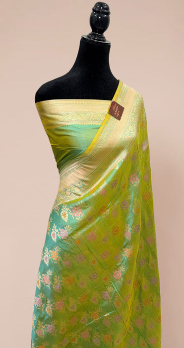 Dual Shade Pure Katan Banarasi Handloom Saree - Meenakari Work