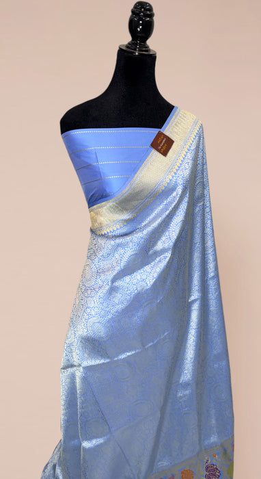 Khinkhwab Blue Pure Katan Banarasi Handloom Saree - Tanchui