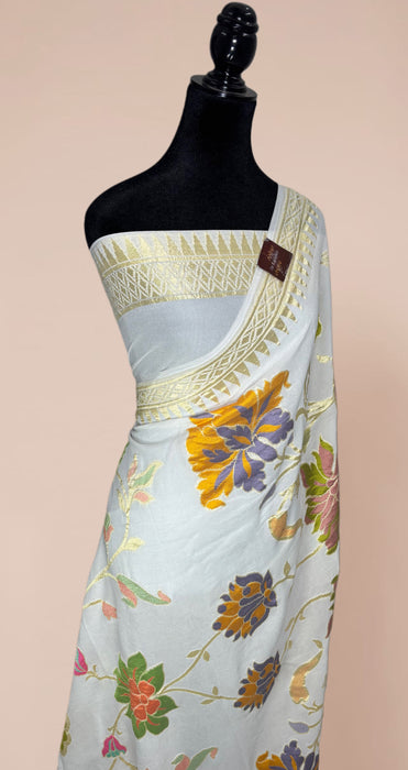 Khaddi Georgette Banarasi Handloom Saree - Designer Meenakari Jaal