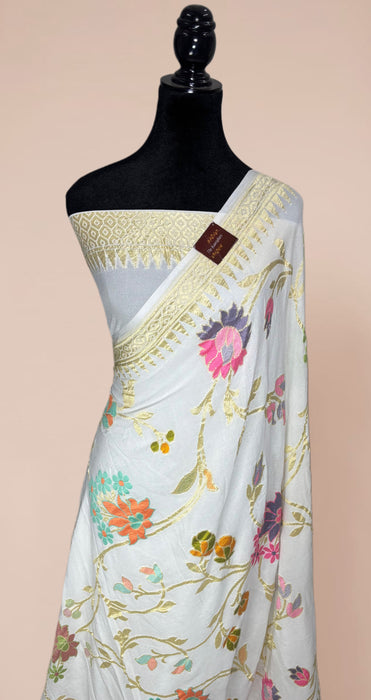 Khaddi Georgette Banarasi Handloom Saree - Designer Meenakari Jaal