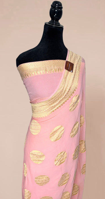 Pink Khaddi Georgette Banarasi Handloom Saree - Water Zari