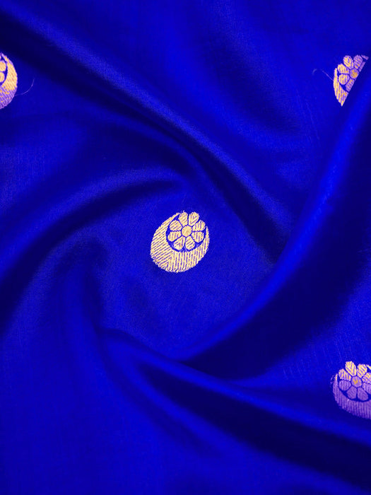 Royal Blue Pure Katan Banarasi Handloom Saree - Designer Chand Buta