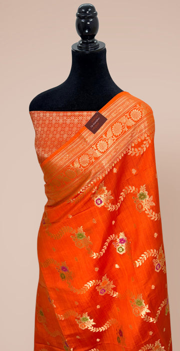 Orange Pure Silk Banarasi Handloom Saree