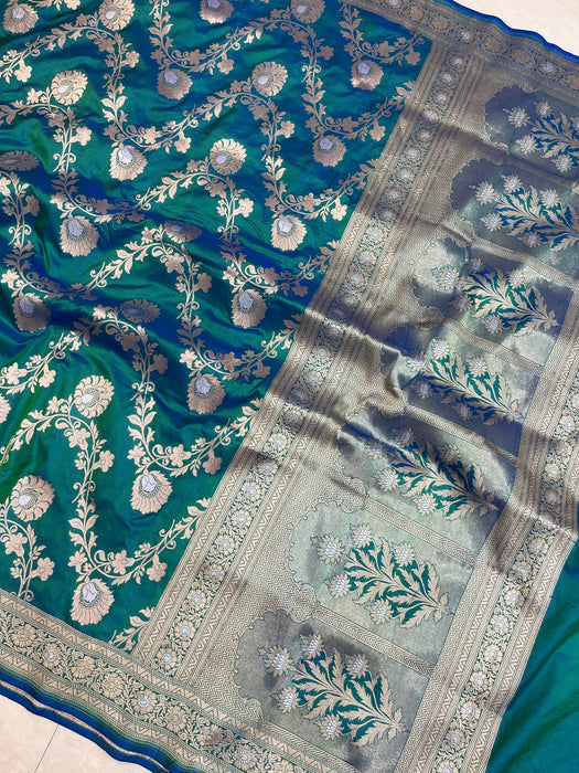 Sapphire Pure Katan Banarasi Handloom Saree - Sona Roopa Jaal Work