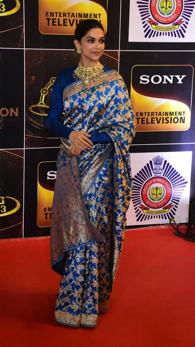 Deepika Padukone Pure Katan Banarasi Handloom Saree - Sona Meenakari Jaal Work