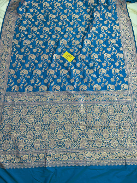 Venice Blue Pure Katan Banarasi Handloom Saree - Sona Jaal Work