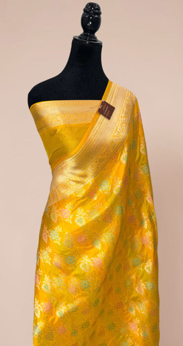Yellow Pure Katan Banarasi Handloom Saree - Meenakari Work