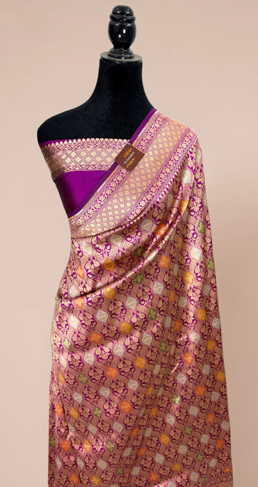 Magenta Pure Katan Banarasi Handloom Saree - Meenakari Brocade Work