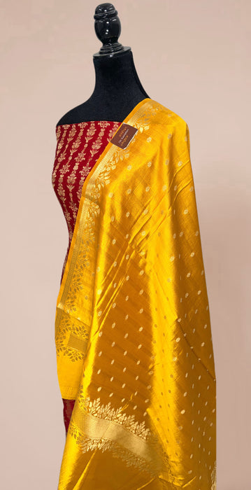 Red and Yellow Pure Chiniya Silk Banarasi Suit
