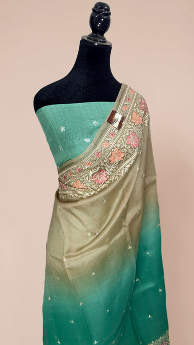 Shaded Pure Organza Banarasi Handloom Saree - Chikankari