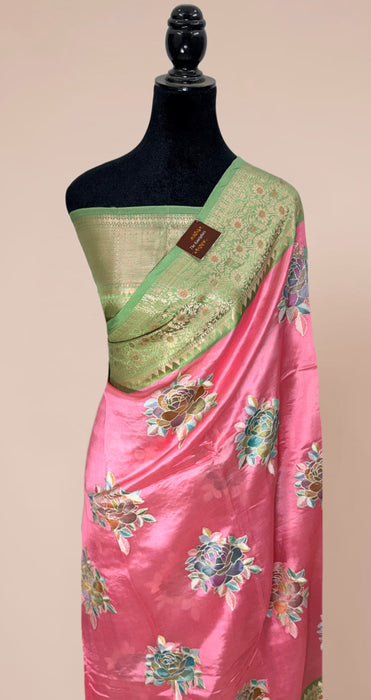 Pink Pure Mango Banarasi Handloom Saree - Hand Thread work