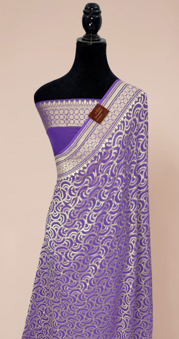 Purple Khaddi Georgette Banarasi Handloom Saree - Water Zari Jaal