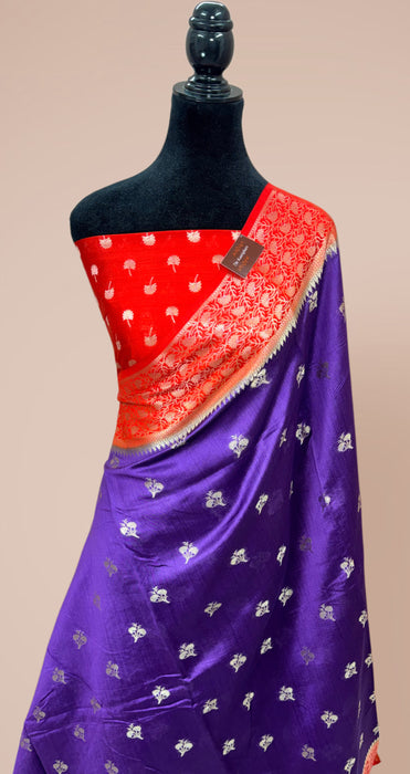 Purple Pure Raw Mango Banarasi Handloom Saree - Designer Motifs