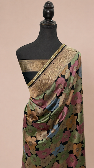 Black Pure Katan Banarasi Handloom Saree - Designer Tanchui Meenakari Work