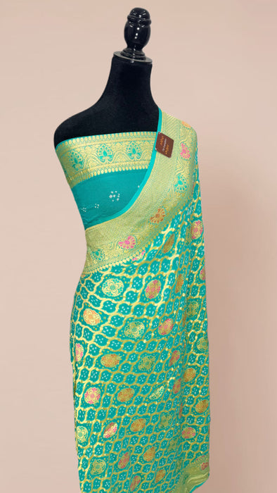 Handwoven Pure Georgette Bandhani Banarasi Saree - Meenakari Work