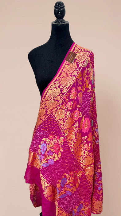 Rani Pure Georgette Bandhani Banarasi Handloom Dupatta