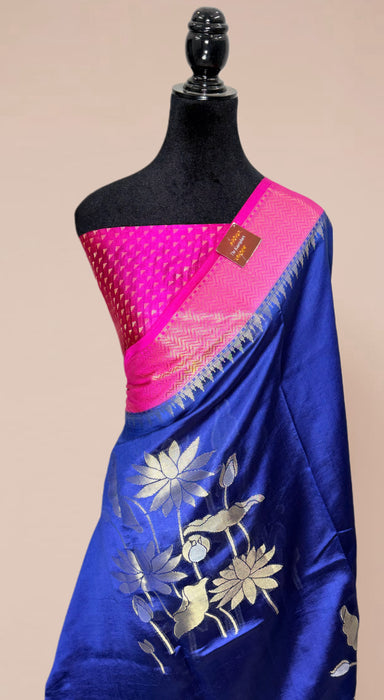 Blue Pure Raw Mango Banarasi Handloom Saree - Designer Buta