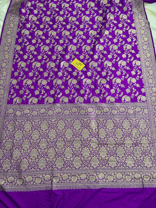 Purple Pure Katan Banarasi Handloom Saree - Sona Jaal Work