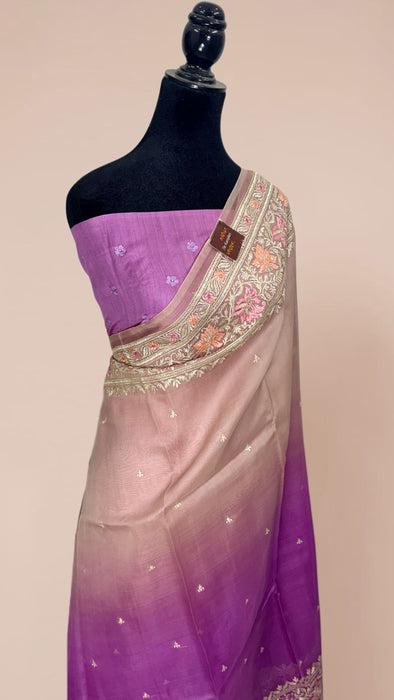 Shaded Pure Organza Banarasi Handloom Saree - Chikankari