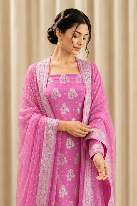 Pink Pure Khaddi Georgette Banarasi Suit