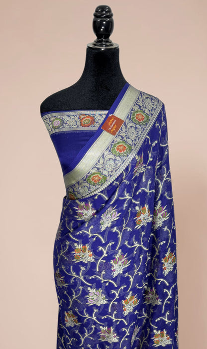 Blue Pure Khaddi Chiffon Banarasi Saree