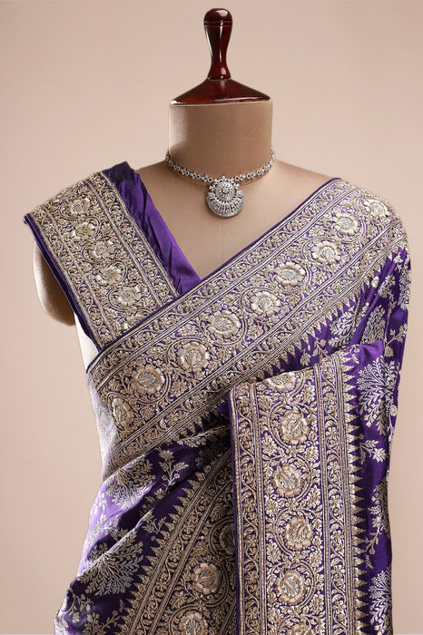Pure Katan Banarasi Handloom Saree - Zardozi Dabka Work