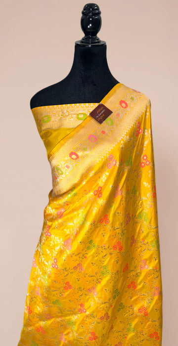 Yellow Pure Katan Banarasi Handloom Saree - Meenakari Work