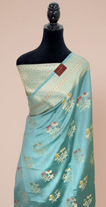 Cloudy Blue Pure Silk Banarasi Handloom Saree