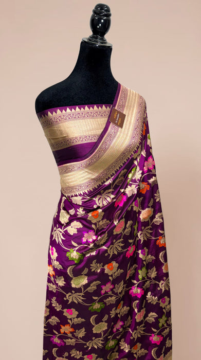 Deep Magenta Pure Katan Banarasi Handloom Saree - Meenakari Work