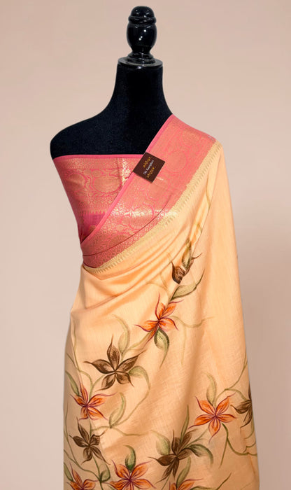 Pure Silk Banarasi Handloom Saree - Hand Painted