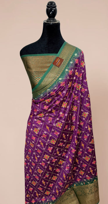 Magenta Pure Cotton Banarasi Handloom Saree - All over Embroidery