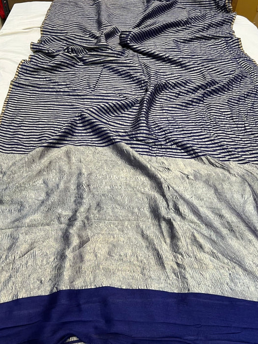 Navy Pure Banarasi Tissue Munga Handloom Saree - Designer Work