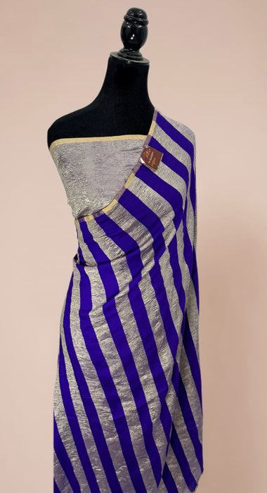 Blue Pure Banarasi Moonga Tissue Handloom Saree - Designer Work