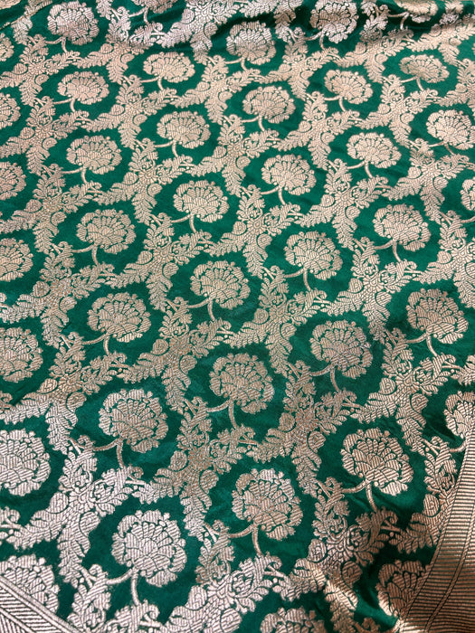 Nita Ambani Green Pure Katan Banarasi Handloom Saree - Jaal work