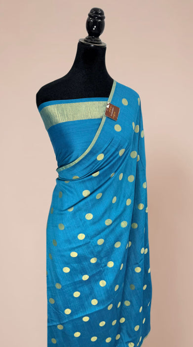 German Blue Pure Moonga Banarasi Handloom Saree - Designer Saree