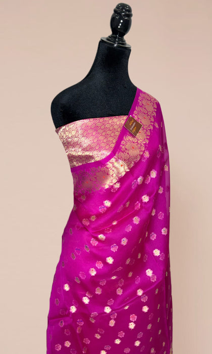 Rani Pure Kora Banarasi Handloom Saree - Meenakari Motifs