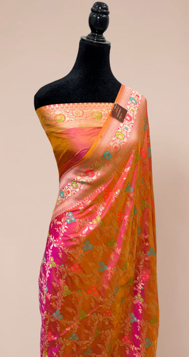Dual Shade Pure Katan Banarasi Handloom Saree - Meenakari Work