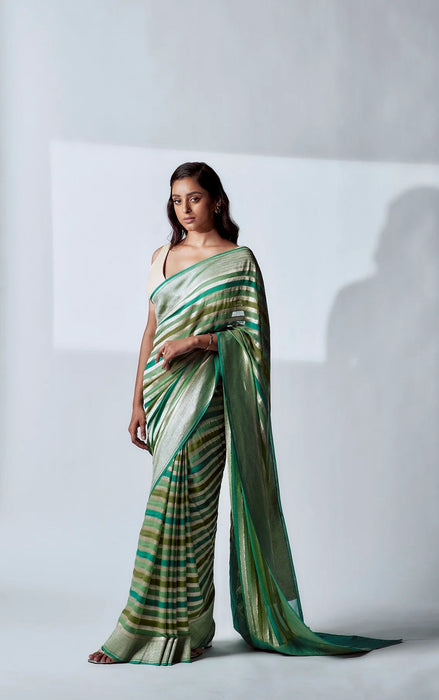 Green Khaddi Georgette Banarasi Handloom Saree - Hand Rangkat Meenakari