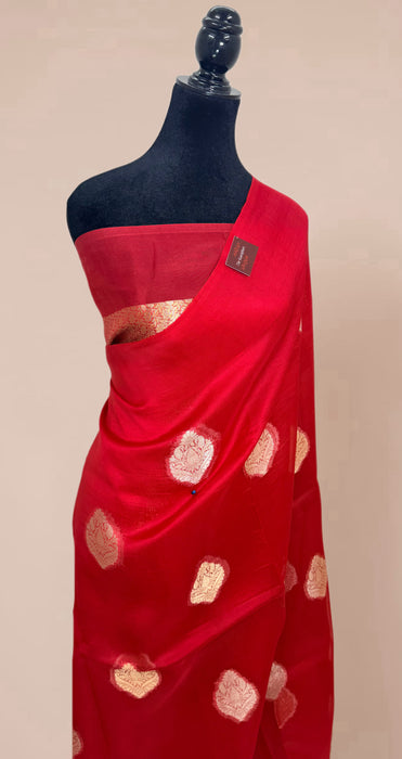 Red Pure Kora Organza Banarasi Handloom Saree