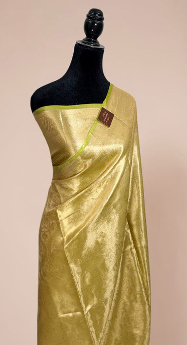 Hazel Green Pure Banarasi Tissue Handloom Saree - Designer Brocade