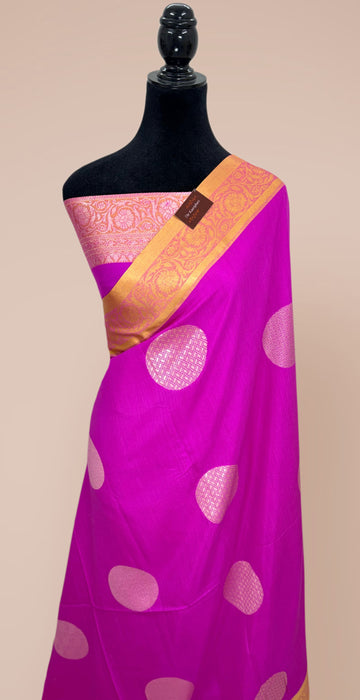 Purplish Pink Pure Moonga Banarasi Handloom Saree - Designer Saree