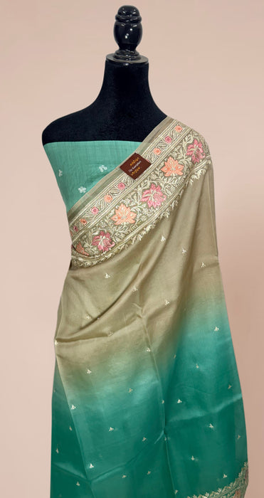 Shaded Pure Organza Banarasi Handloom Saree - Chikankari