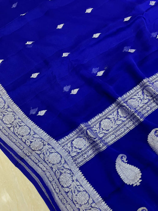 Royal Blue Pure Kadhwa Chiffon Georgette Banarasi Saree