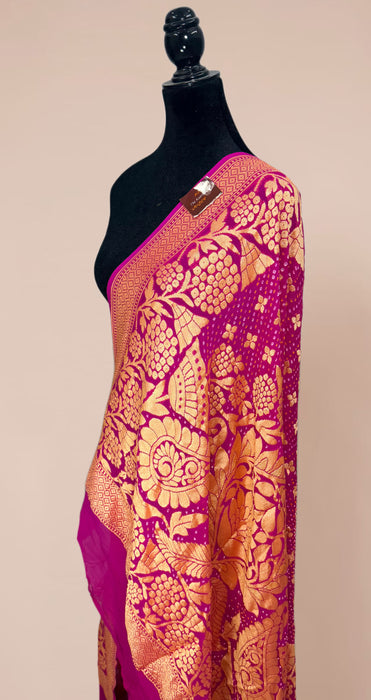 Rani Pure Georgette Bandhani Banarasi Handloom Dupatta