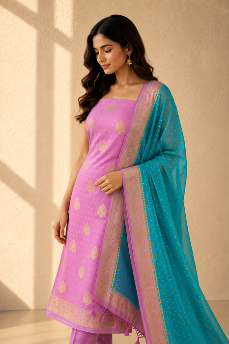 Pink Pure Khaddi Georgette Banarasi Suit