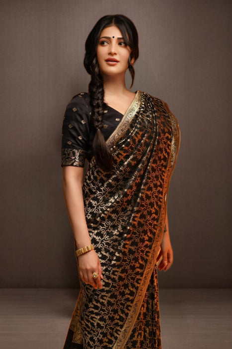 Shruti Haasan Pure Katan Silk Banarasi Handloom Saree