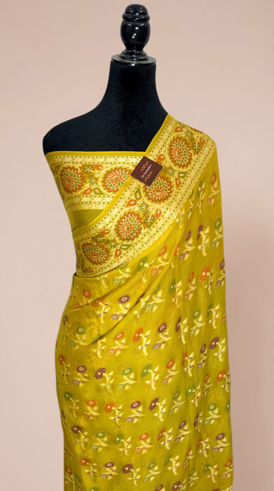 Rust Yellow Pure Khaddi Chiffon Banarasi Saree