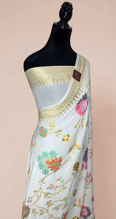 Khaddi Georgette Banarasi Handloom Saree - Designer Meenakari Jaal